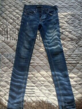 Stretch Skinny Blue Jeans - Faded Wash Giorgio Armani Lightly Distressed, Long